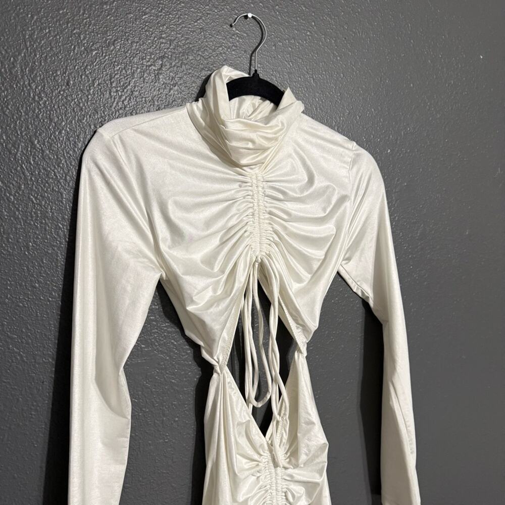 Kikiriki White Cinched Long Sleeve Mini Dress Size M - Picture 3 of 5